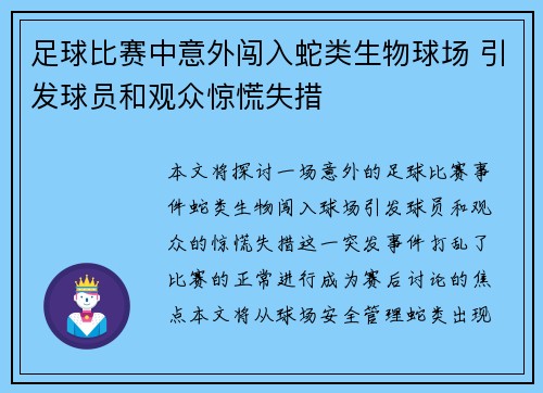 足球比赛中意外闯入蛇类生物球场 引发球员和观众惊慌失措